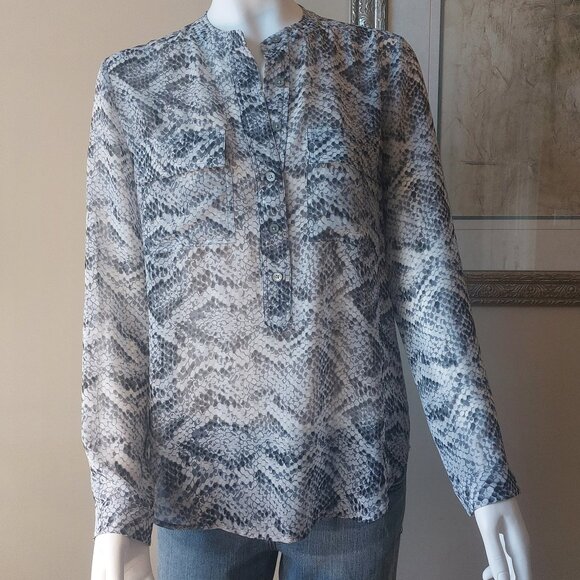 Banana Republic Black, Grey & Ivory Snakeskin Pattern Blouse - Picture 1 of 12